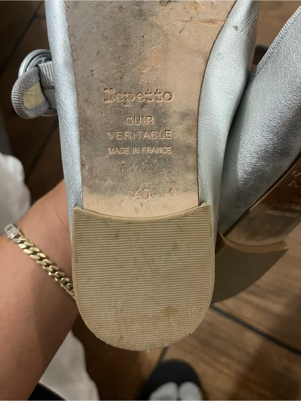 Repetto Metallic Silver Mary Jane Flats with Buckle